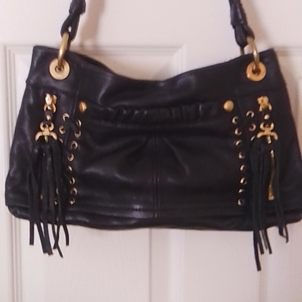 B. Makowsky Elegant Black Leather Handbag - Picture 2 of 6